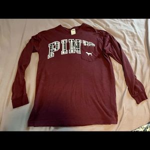 Long sleeve plaid/maroon tee